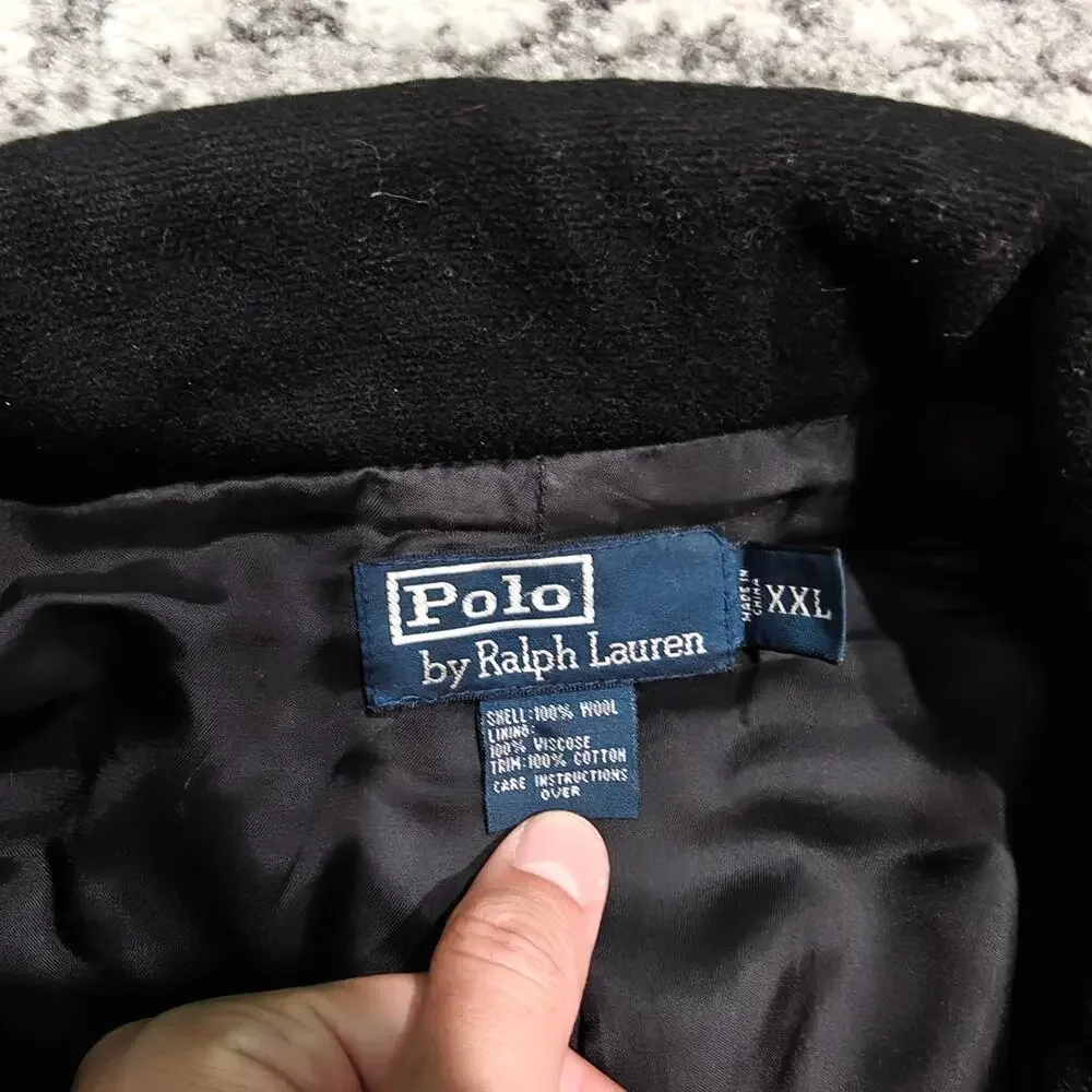 Vintage Polo Ralph Lauren Wool Peacoat Men XXL Heavy Black Anchor Button Jacket